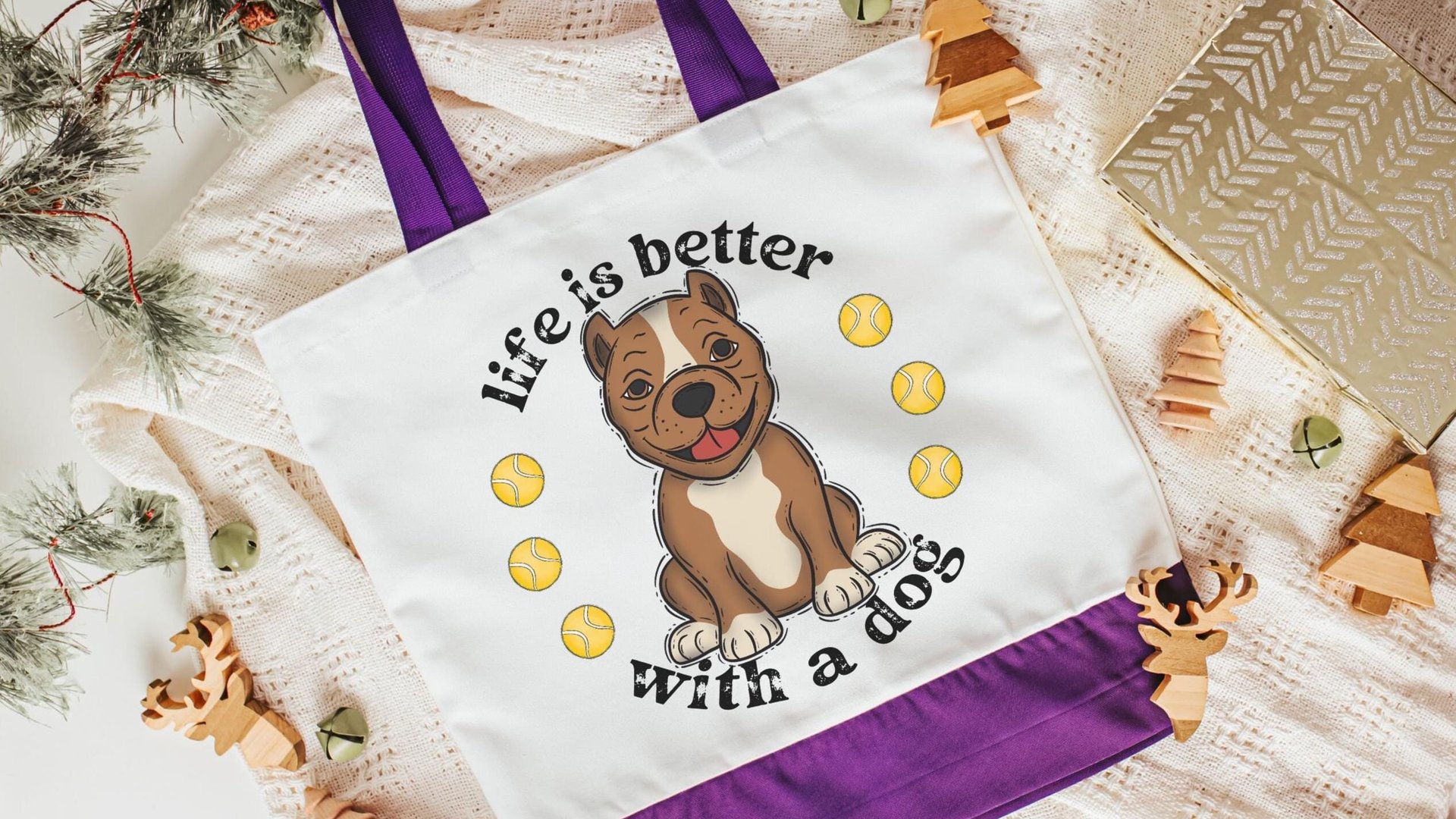 life is better with dogs pitbull tote bag for women, pittie mom pit bull gifts, reusable shopping bag, amstaff dog lover gift for her, cute