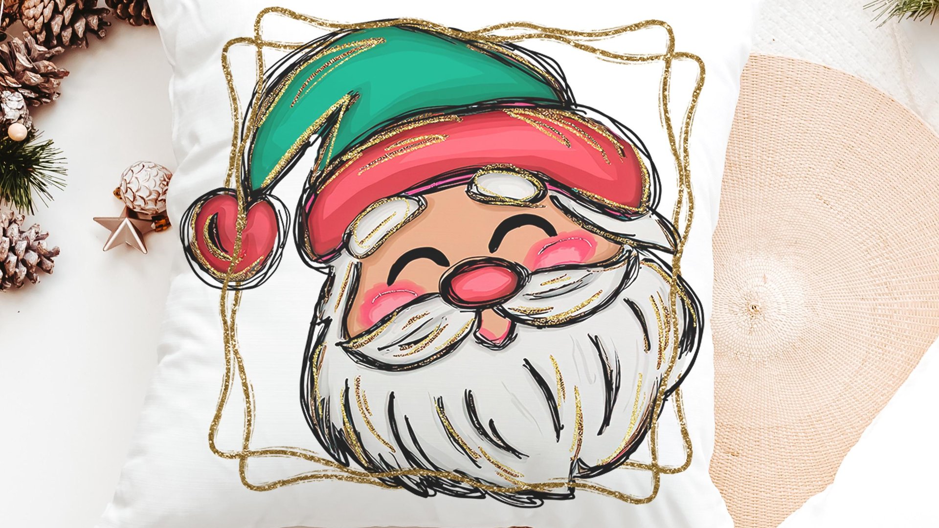 cute Santa face throw pillows for kids playroom, Santa Claus Christmas pillow cover 18x18, home decor gift for Christmas gifts for neighbors