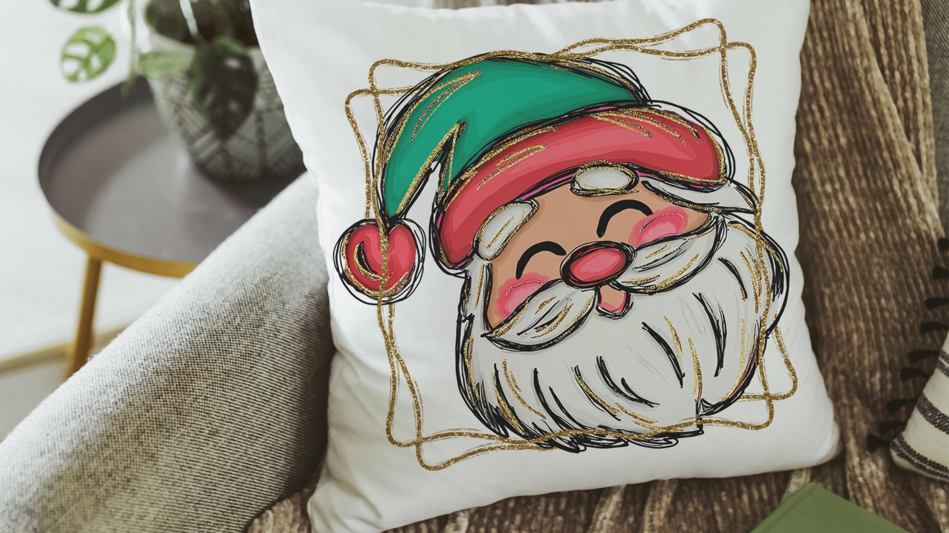cute Santa face throw pillows for kids playroom, Santa Claus Christmas pillow cover 18x18, home decor gift for Christmas gifts for neighbors