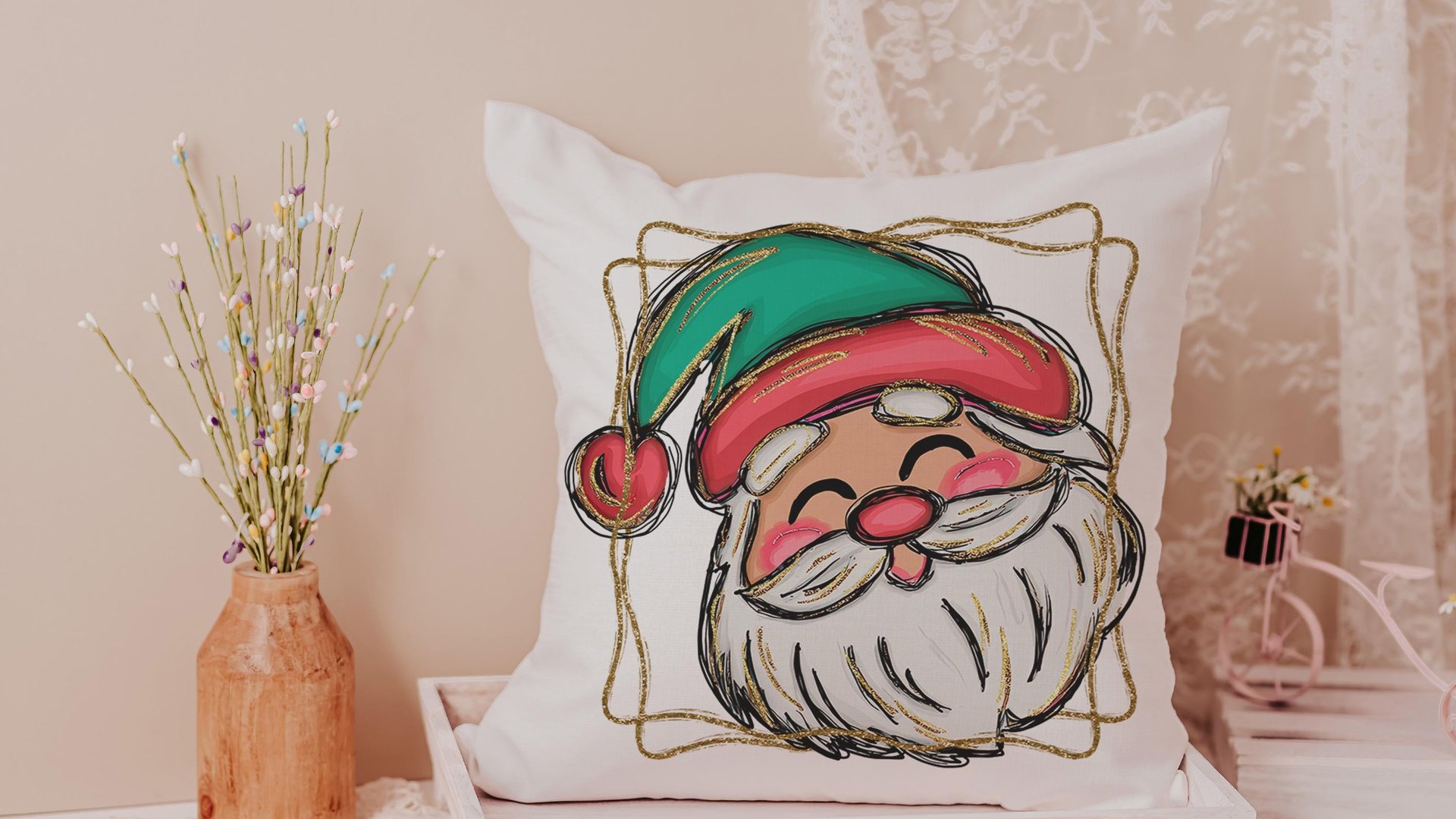 cute Santa face throw pillows for kids playroom, Santa Claus Christmas pillow cover 18x18, home decor gift for Christmas gifts for neighbors