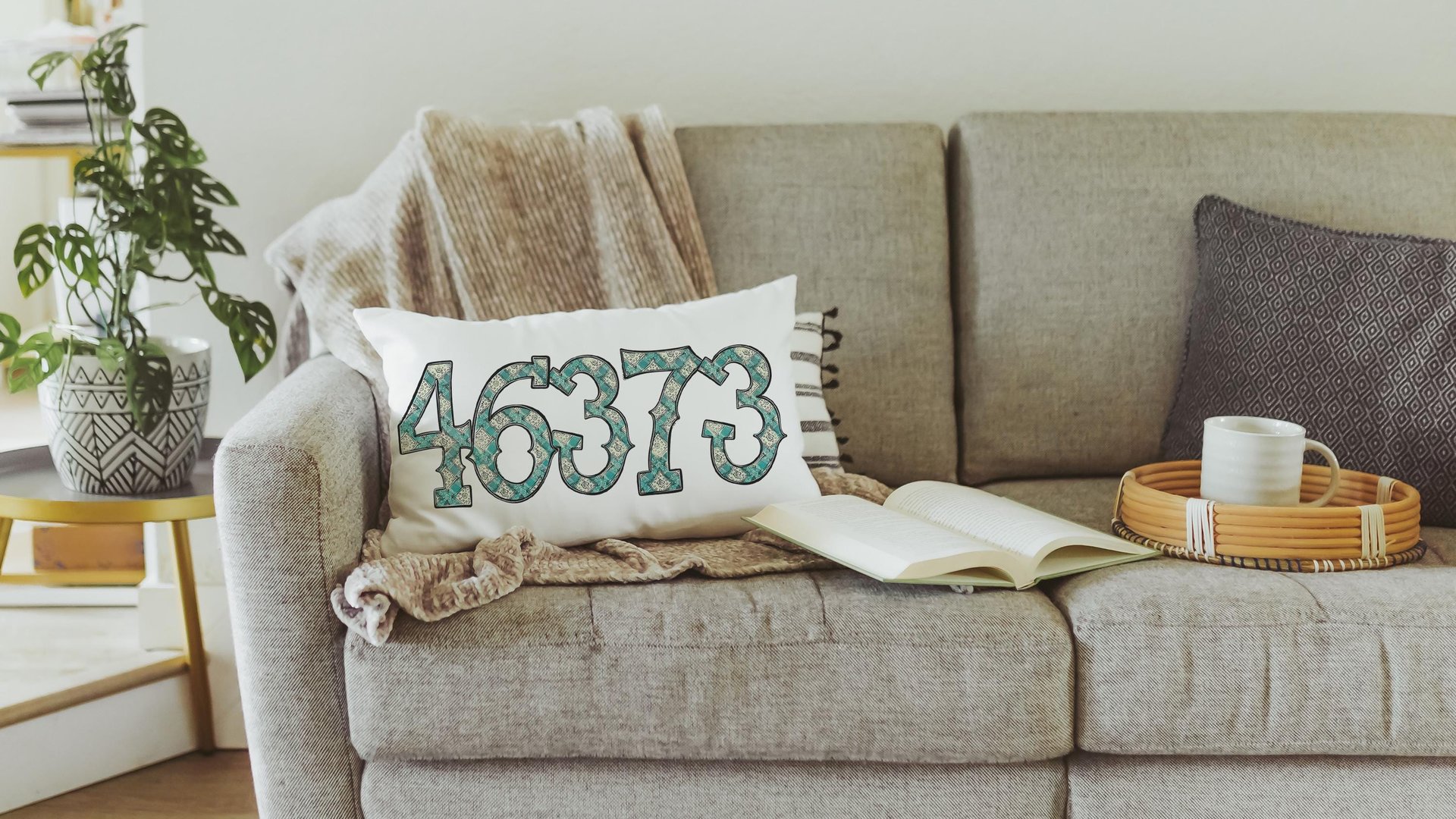 custom zip code pillow for couch, real estate agent gift, turquoise bandana print long pillow covers 12 x 20, country girl gifts, realtor