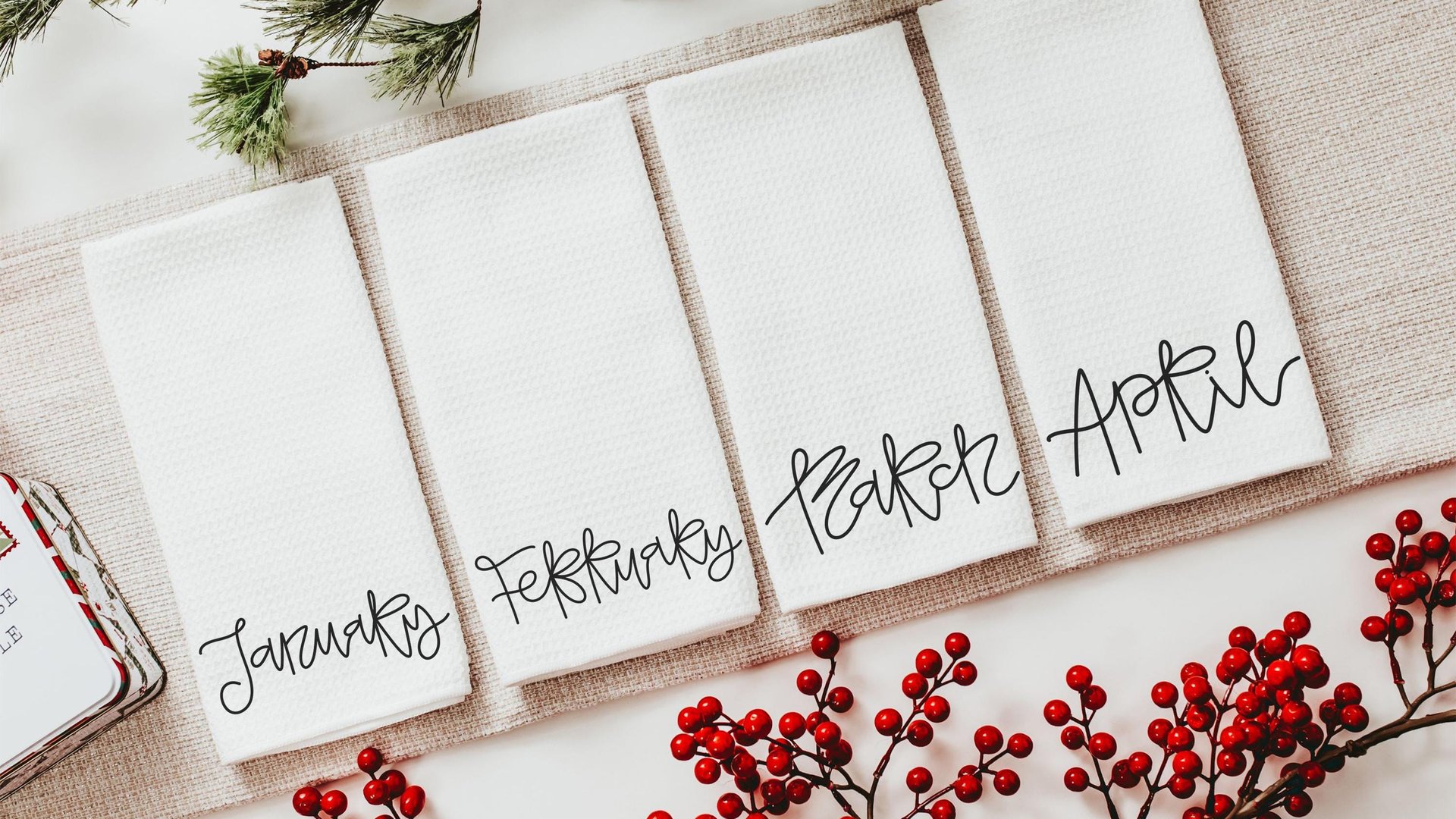 months of the year hand towels for every season SET OF 12, cute kitchen towels for Christmas gifts for new homeowners, minimalist tea towels