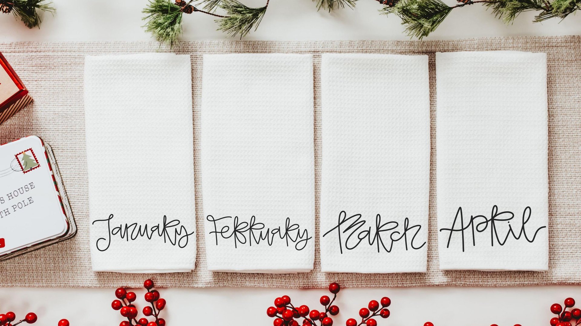 months of the year hand towels for every season SET OF 12, cute kitchen towels for Christmas gifts for new homeowners, minimalist tea towels