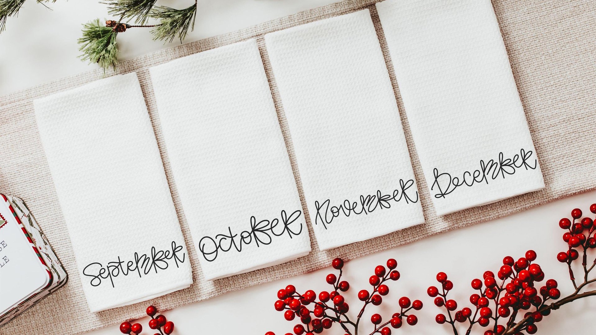 months of the year hand towels for every season SET OF 12, cute kitchen towels for Christmas gifts for new homeowners, minimalist tea towels