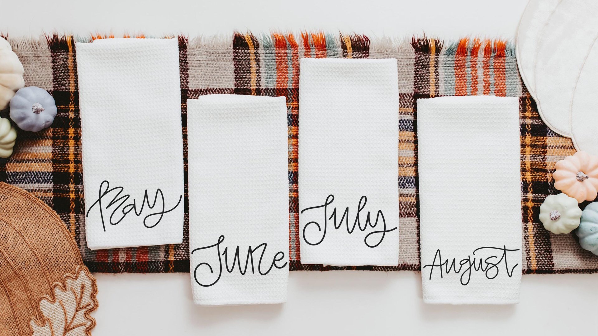 months of the year hand towels for every season SET OF 12, cute kitchen towels for Christmas gifts for new homeowners, minimalist tea towels