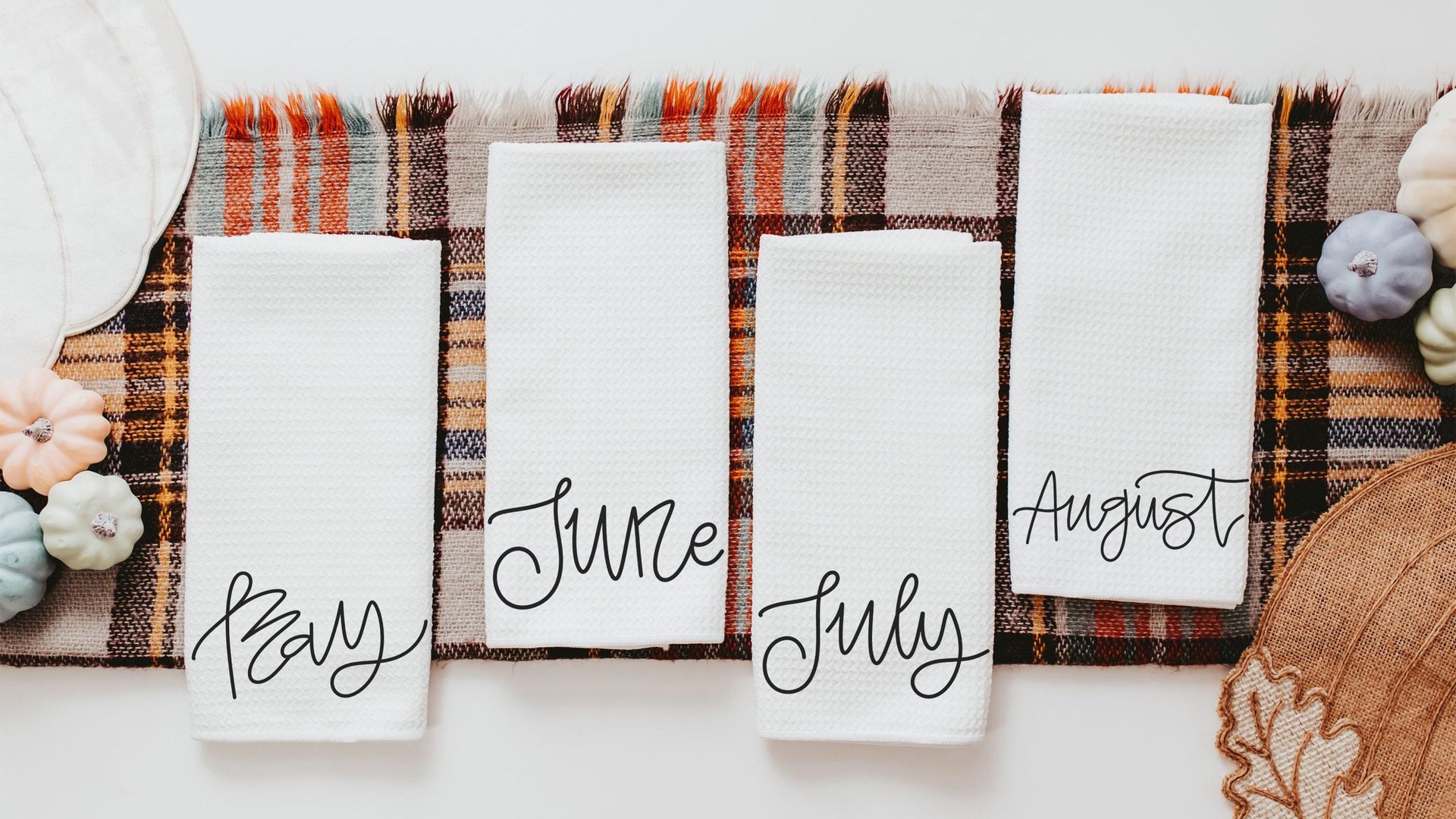 months of the year hand towels for every season SET OF 12, cute kitchen towels for Christmas gifts for new homeowners, minimalist tea towels