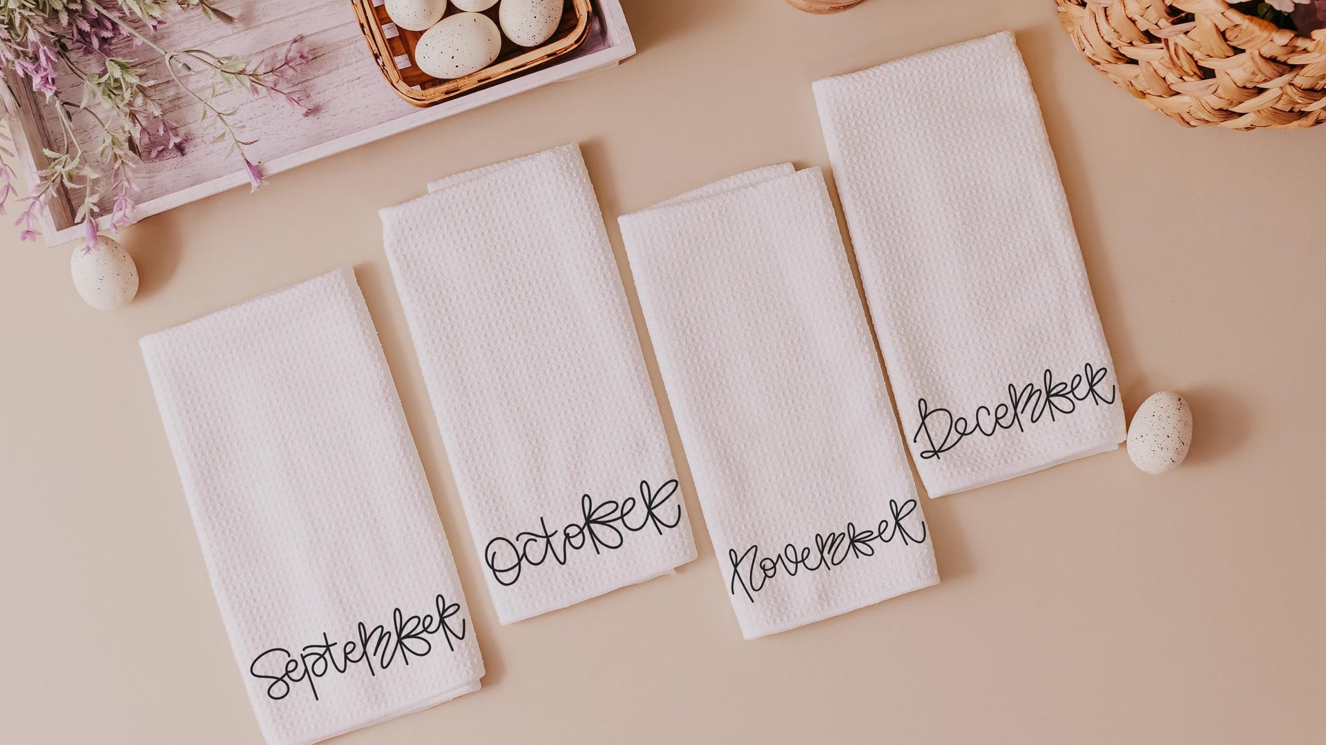 months of the year hand towels for every season SET OF 12, cute kitchen towels for Christmas gifts for new homeowners, minimalist tea towels