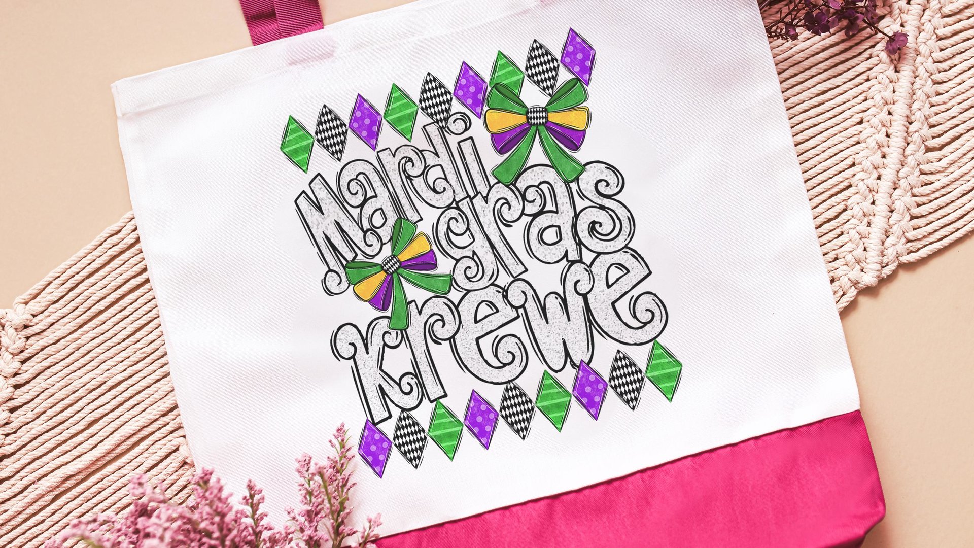 Mardi Gras krewe vibes tote bag for girls trip, Fat Tuesday party favors for guests, Louisiana gifts for women, reusable bag coworker gifts