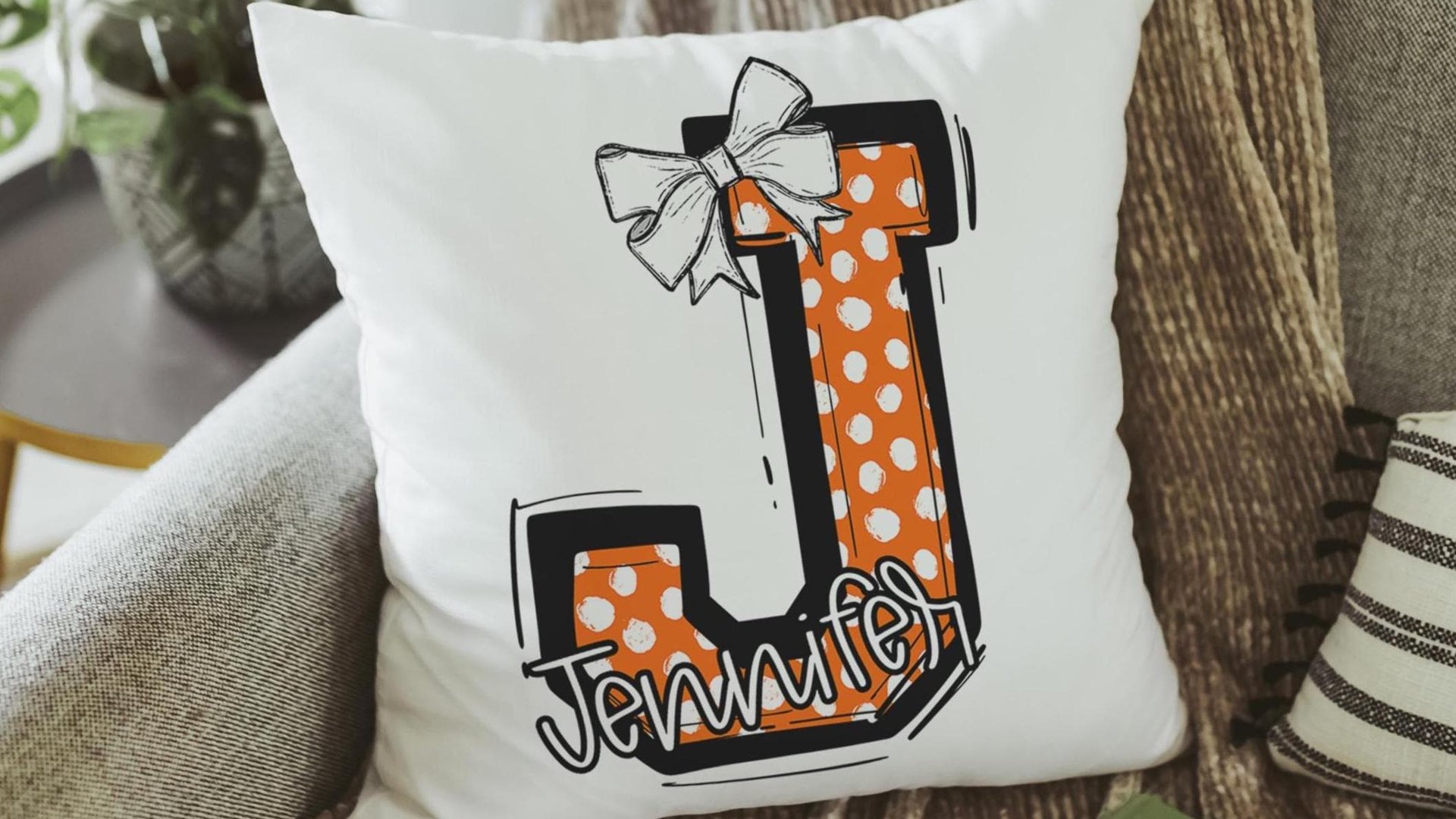 personalized initial pillows for little girls, tween girl gifts, decorative pillow covers orange coquette name pillow for girls, best gifts