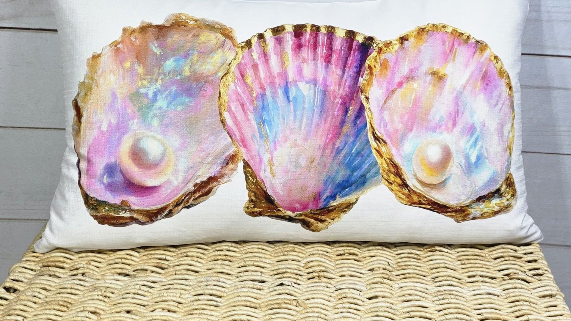 beach lumbar pillows for bedroom, opalite pearl oyster throw pillow for couch, beach Christmas gifts for beach lovers, coastal decorative