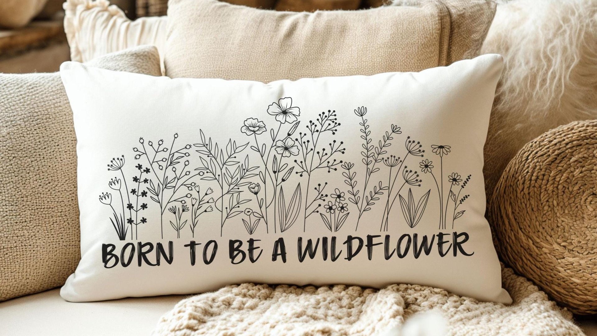 born to be a wildflower lumbar throw pillows for couch boho decorative pillows for girls, unique housewarming gift for daughter, nursery