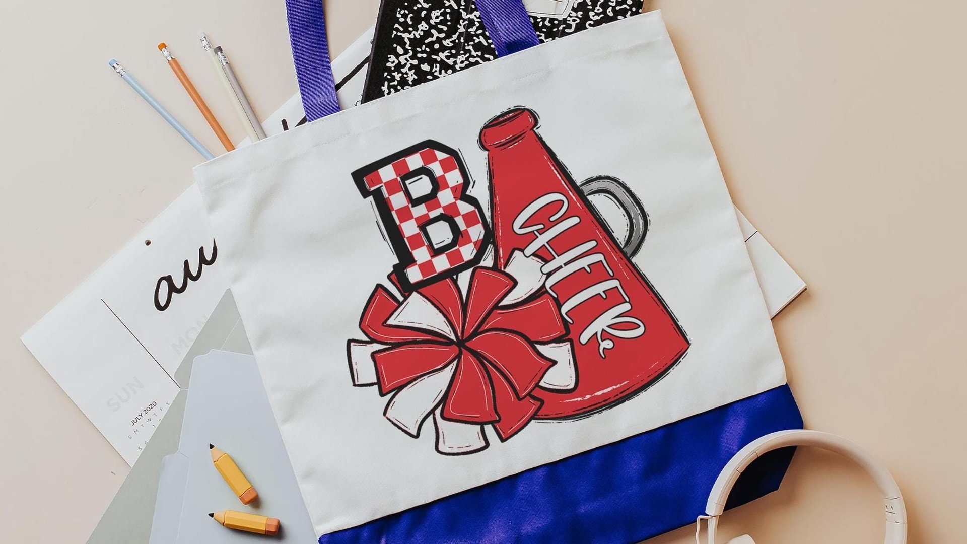 personalized Carolina blue cheer coach tote bags for women, cheer squad gifts, initial tote bag for teen girls, cheerleader gifts for girls