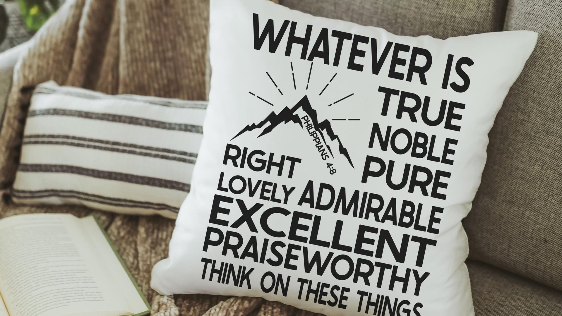 whatever is true Bible verse throw pillows for couch religious hand towels for church, Philippians 4:8 decorative pillows with scripture