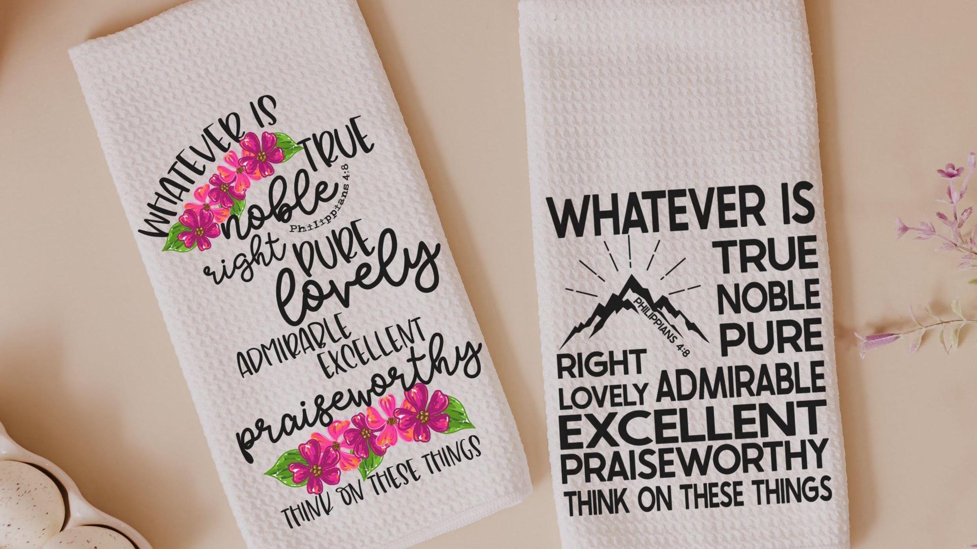 whatever is true Philippians 4:8 kitchen towels for gifts for friends, godfather gifts, Bible verse hand towels for church, Christian gifts