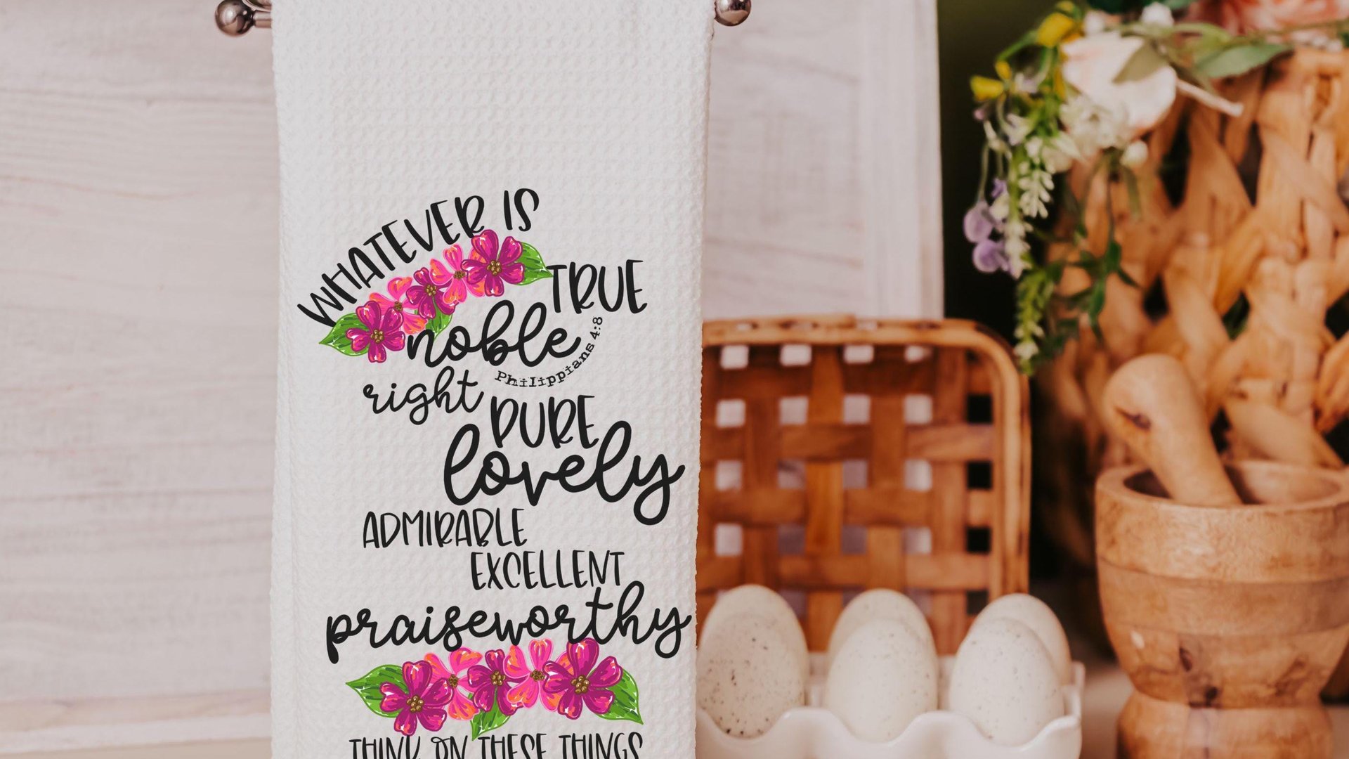 whatever is true Philippians 4:8 kitchen towels for gifts for friends, godfather gifts, Bible verse hand towels for church, Christian gifts