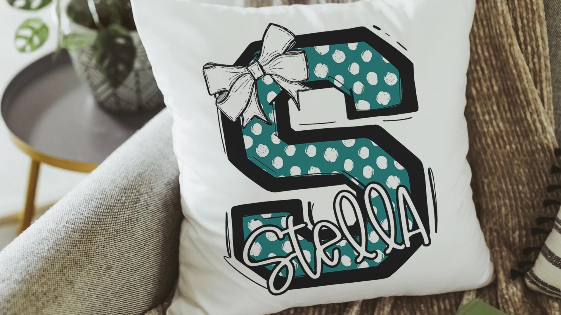 personalized initial throw pillows for little girls, best Christmas gifts for young women, white and teal name pillow cases for teens, dorm