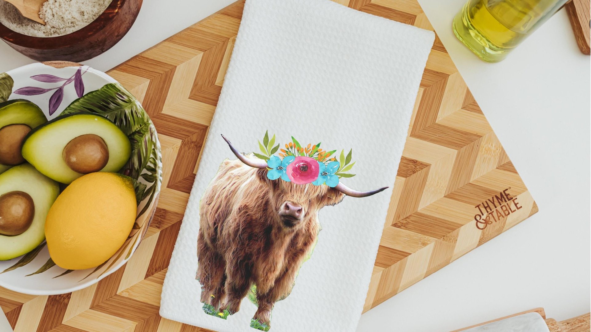 boho cow kitchen towels for mom, floral cow hand towels for bathroom, highland cow kitchen decor, cute cow gifts for cow lovers, first home