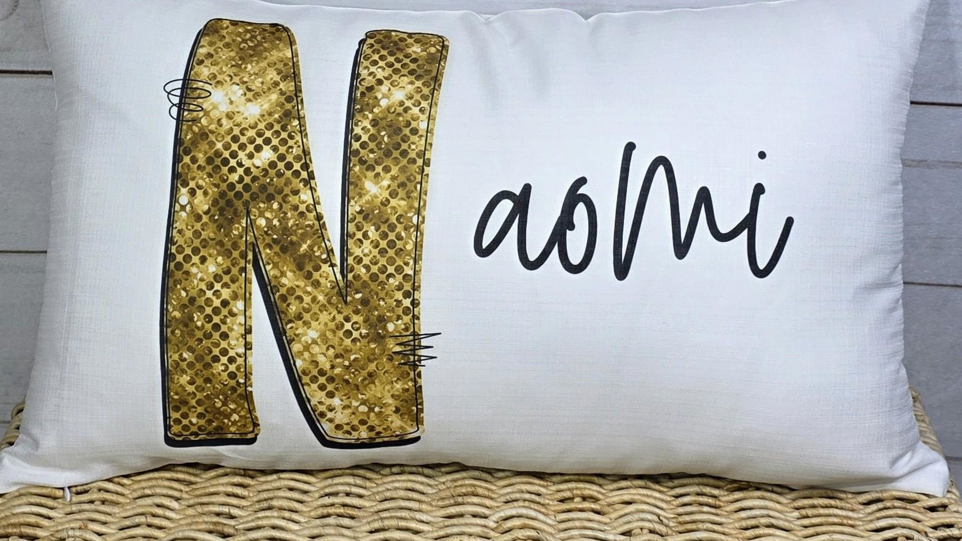 personalized gold sparkle name pillow for dorm, teen girl gifts, lumbar bed pillow for reading, cute pillows for girls, unique gifts for