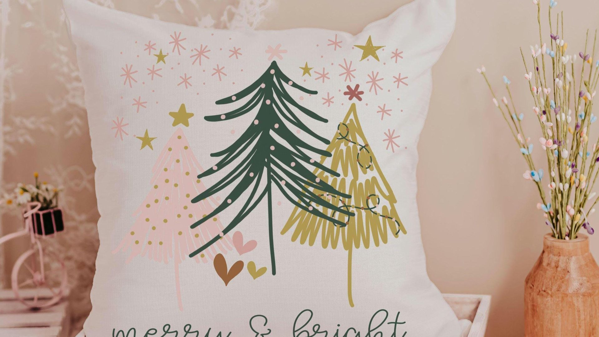 merry and bright kitchen towels for Christmas, blush pink Christmas tree hand towels for church, trending Christmas gifts for neighbors