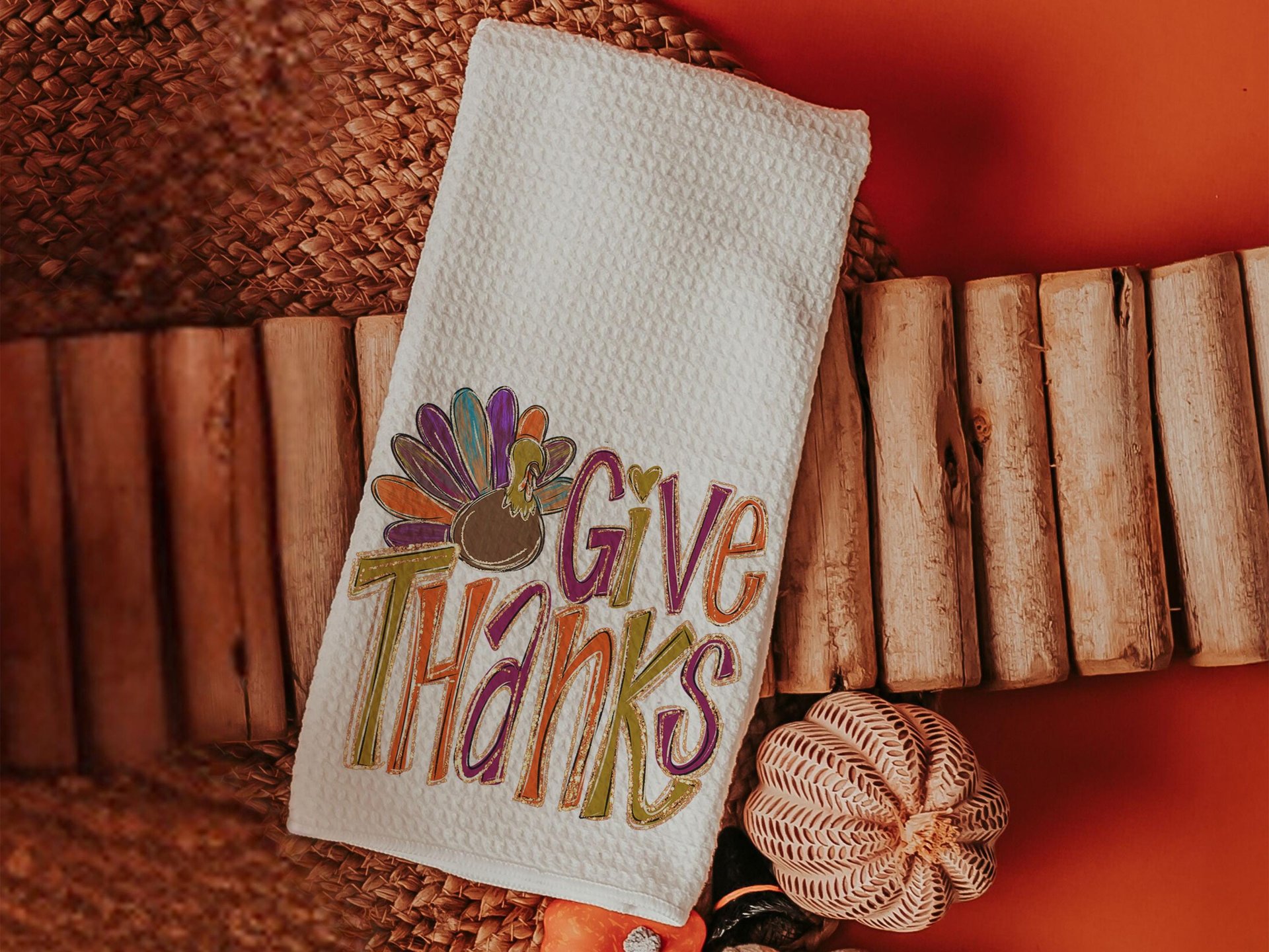 Give thanks Thanksgiving kitchen towels 