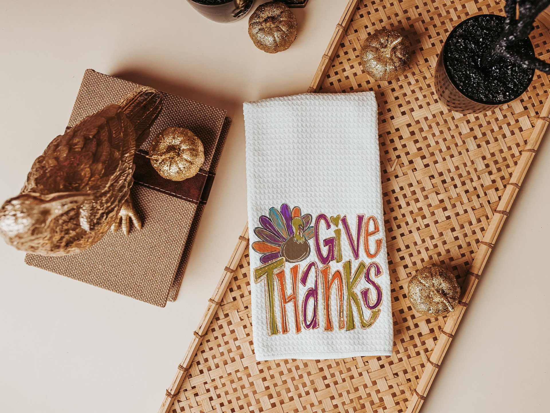 Give thanks Thanksgiving kitchen towels 