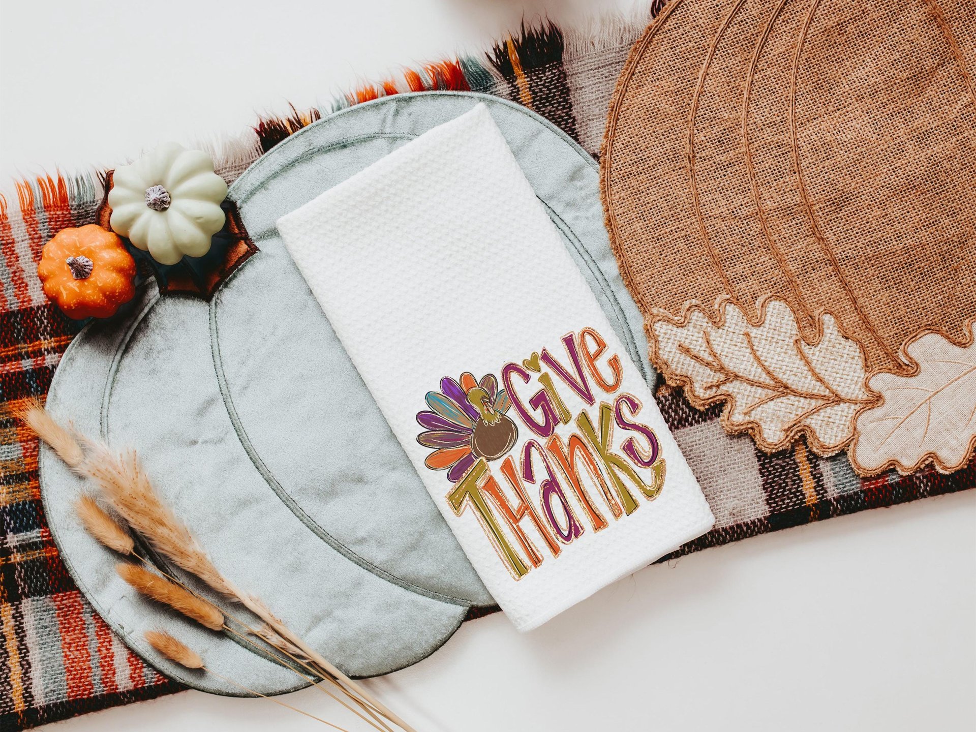Give thanks Thanksgiving kitchen towels 