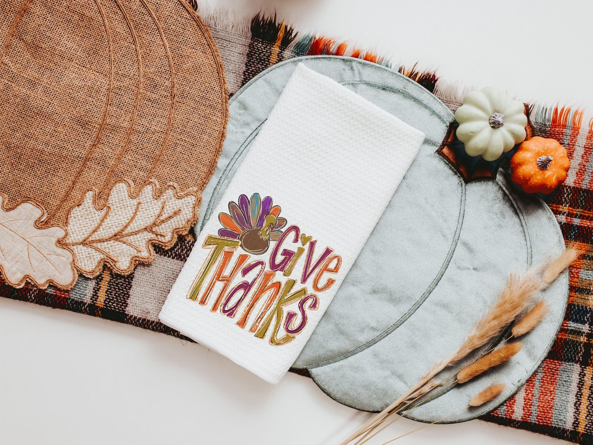 Give thanks Thanksgiving kitchen towels 