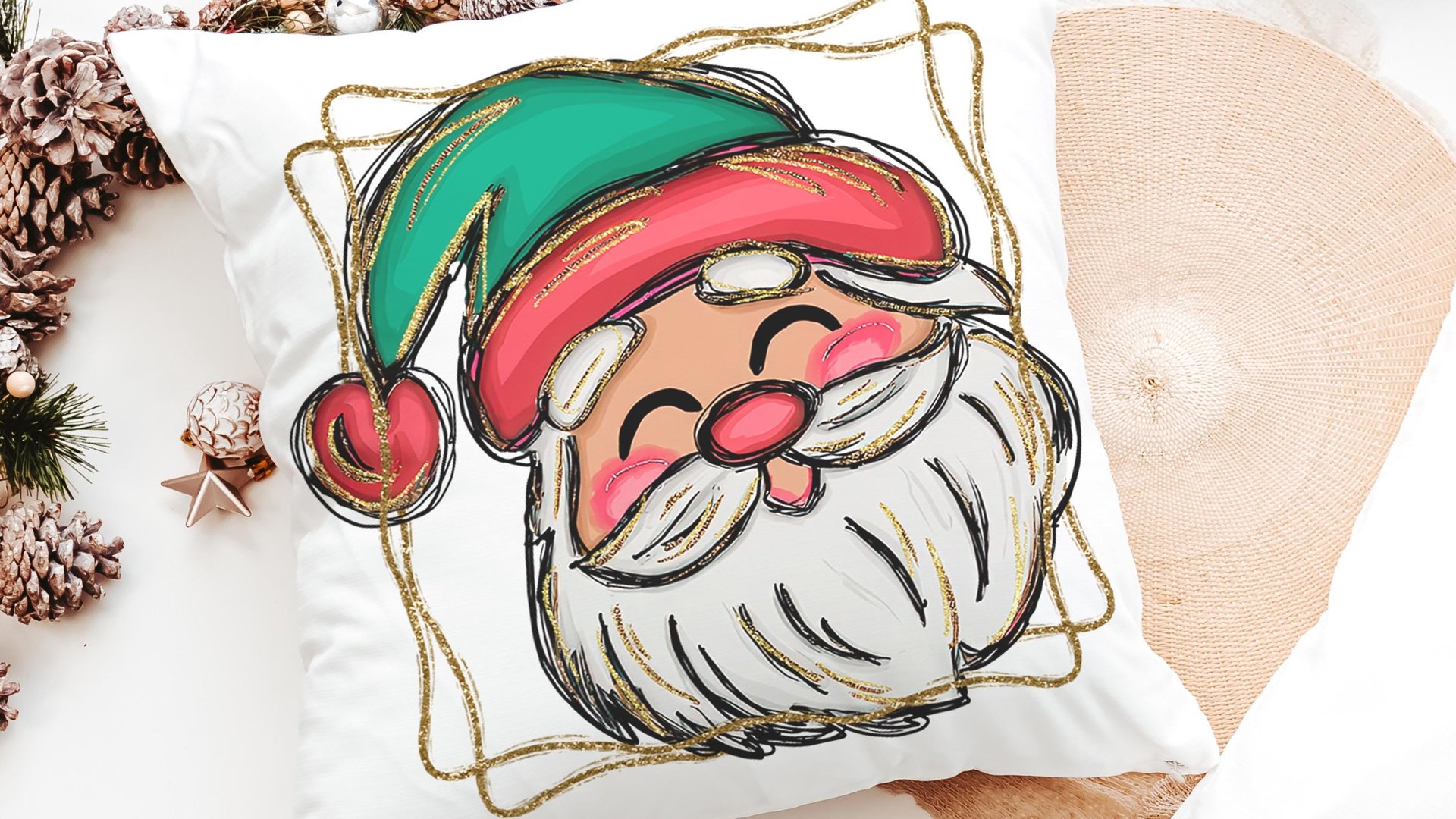 cute Santa face throw pillows for kids playroom, Santa Claus Christmas pillow cover 18x18, home decor gift for Christmas gifts for neighbors
