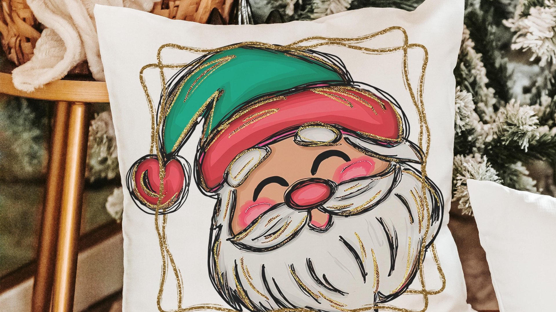 cute Santa face throw pillows for kids playroom, Santa Claus Christmas pillow cover 18x18, home decor gift for Christmas gifts for neighbors