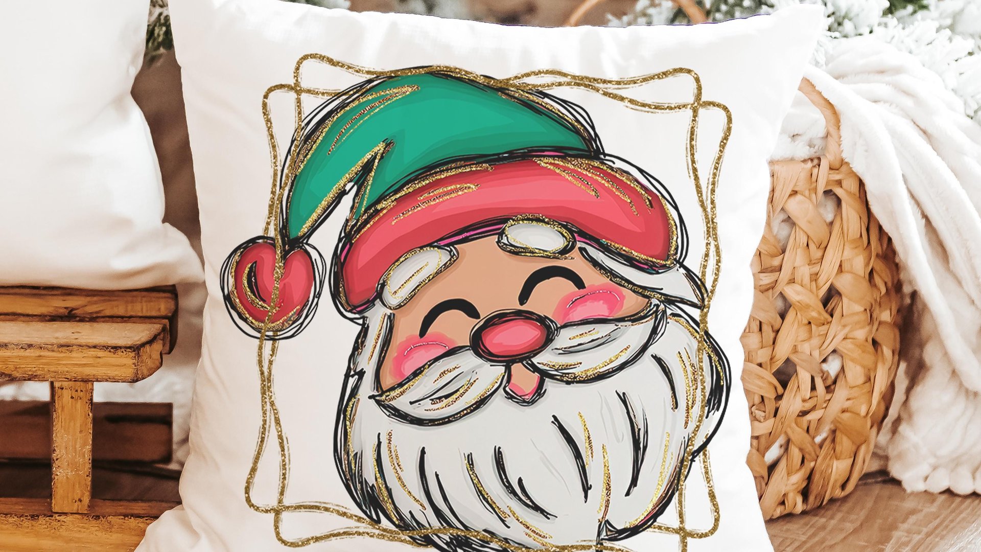 cute Santa face throw pillows for kids playroom, Santa Claus Christmas pillow cover 18x18, home decor gift for Christmas gifts for neighbors