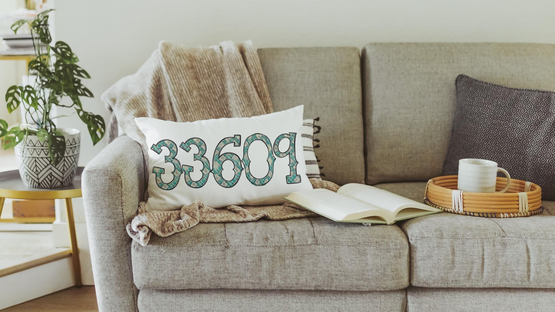 custom zip code pillow for couch, real estate agent gift, turquoise bandana print long pillow covers 12 x 20, country girl gifts, realtor