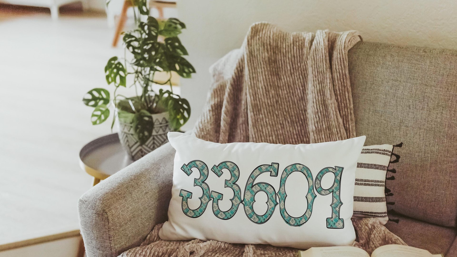 custom zip code pillow for couch, real estate agent gift, turquoise bandana print long pillow covers 12 x 20, country girl gifts, realtor