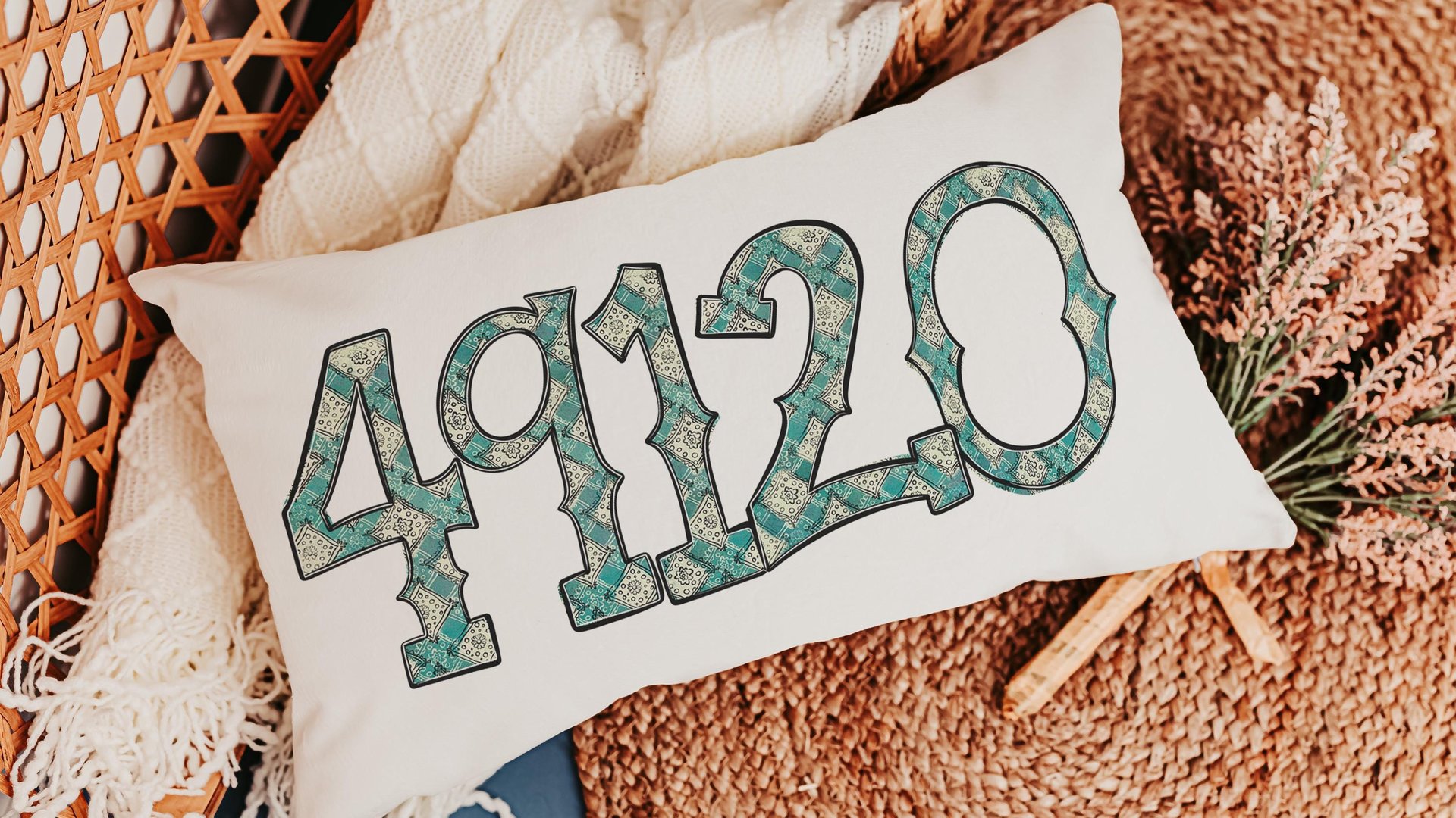 custom zip code pillow for couch, real estate agent gift, turquoise bandana print long pillow covers 12 x 20, country girl gifts, realtor