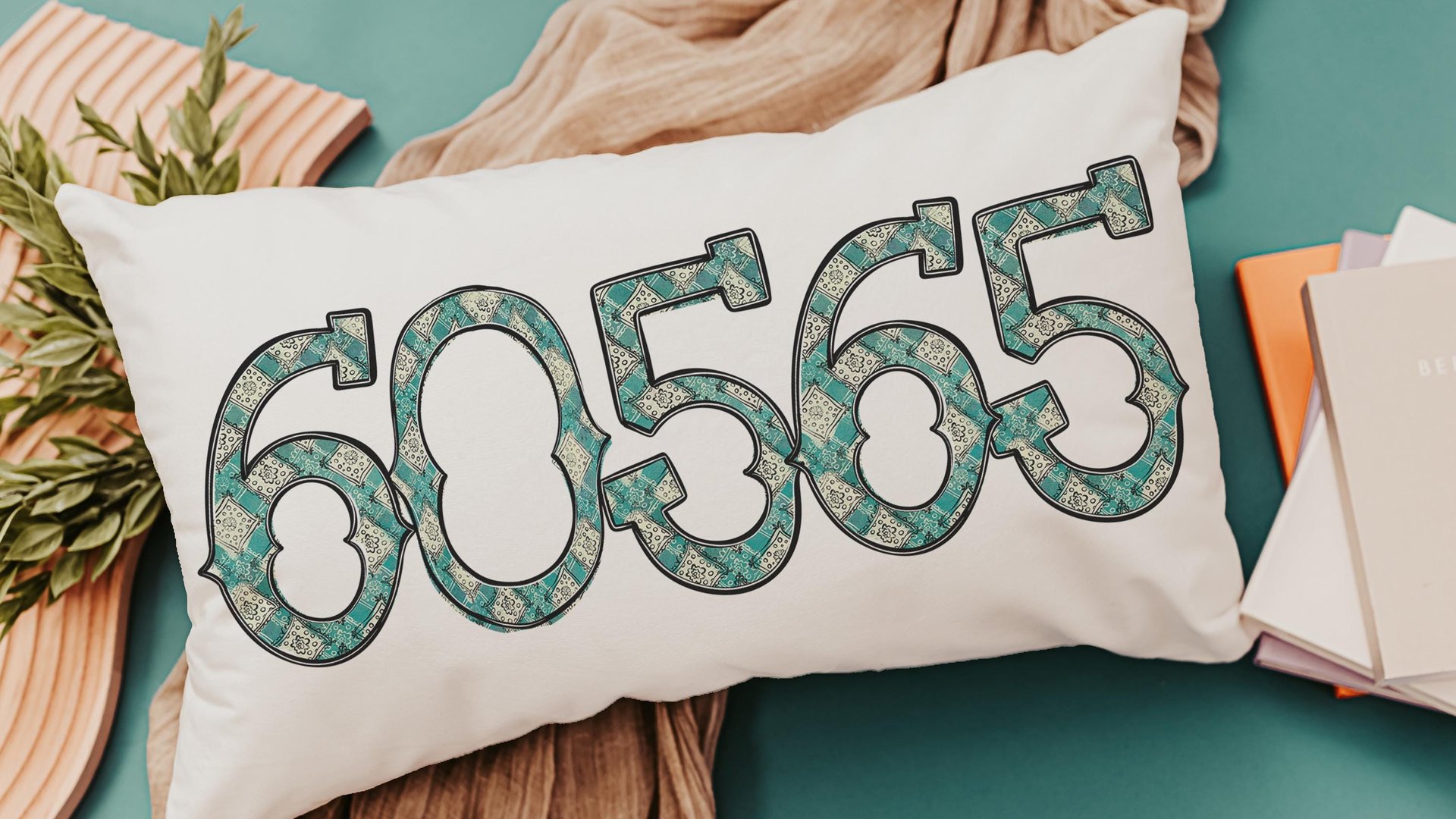 custom zip code pillow for couch, real estate agent gift, turquoise bandana print long pillow covers 12 x 20, country girl gifts, realtor