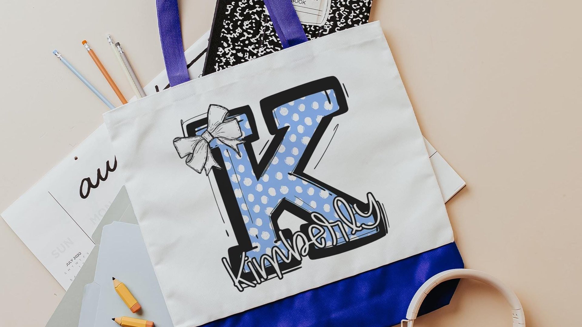 personalized gold coquette initial tote bag with name, school spirit gear, cheer tote bag for girls, college student gift, cheerleader gifts