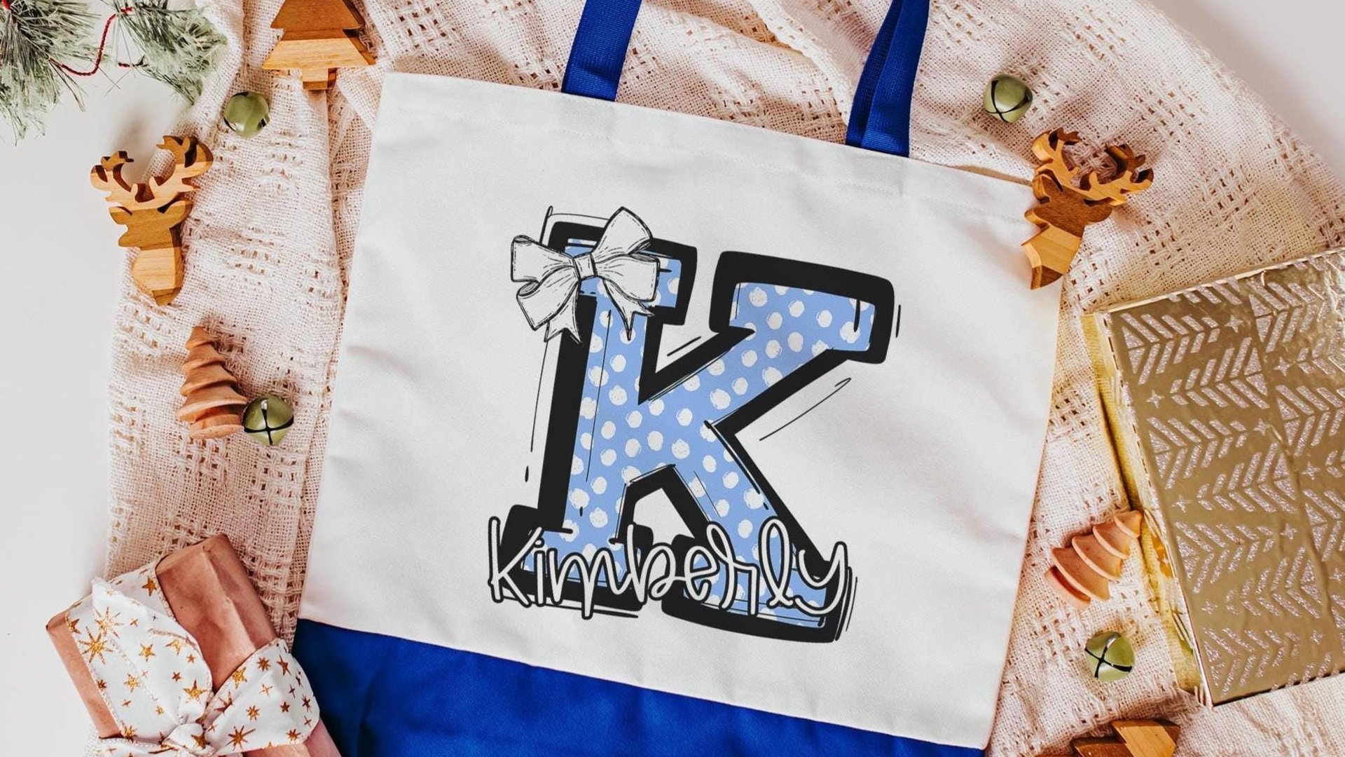 personalized gold coquette initial tote bag with name, school spirit gear, cheer tote bag for girls, college student gift, cheerleader gifts