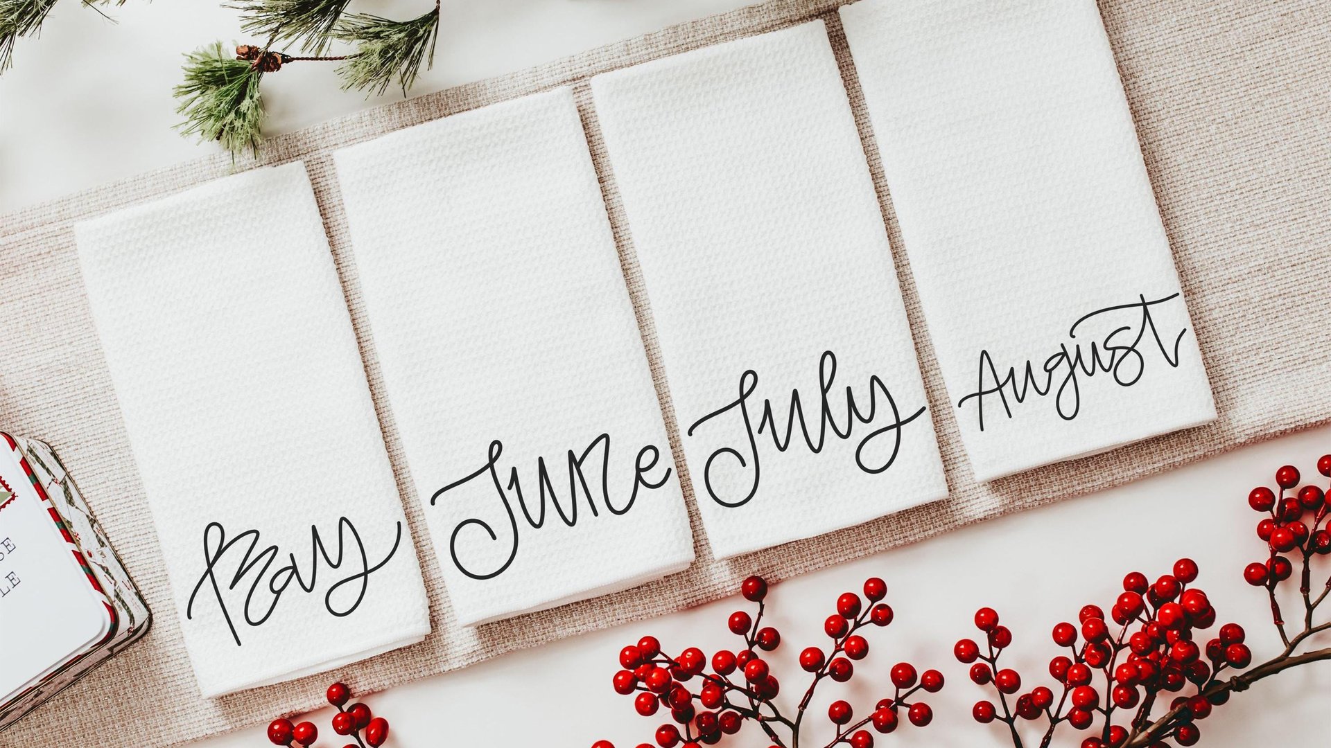 months of the year hand towels for every season SET OF 12, cute kitchen towels for Christmas gifts for new homeowners, minimalist tea towels