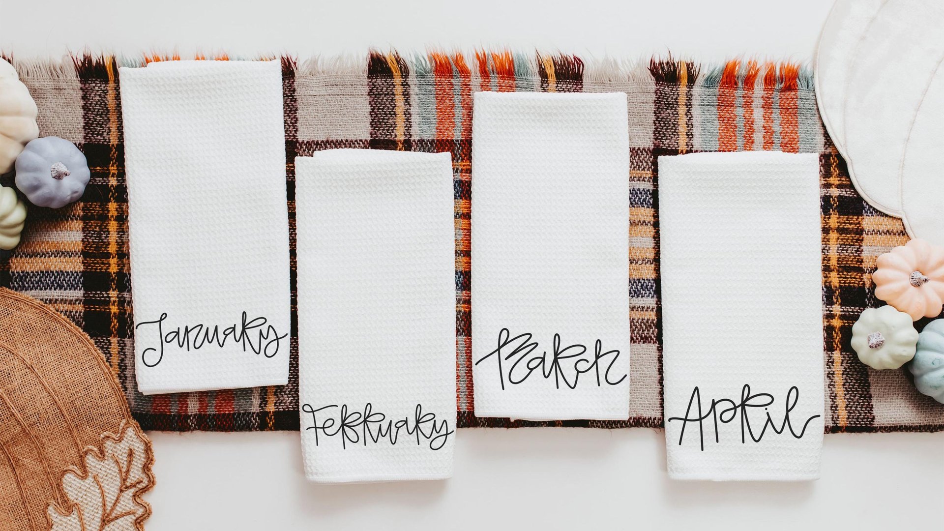 months of the year hand towels for every season SET OF 12, cute kitchen towels for Christmas gifts for new homeowners, minimalist tea towels