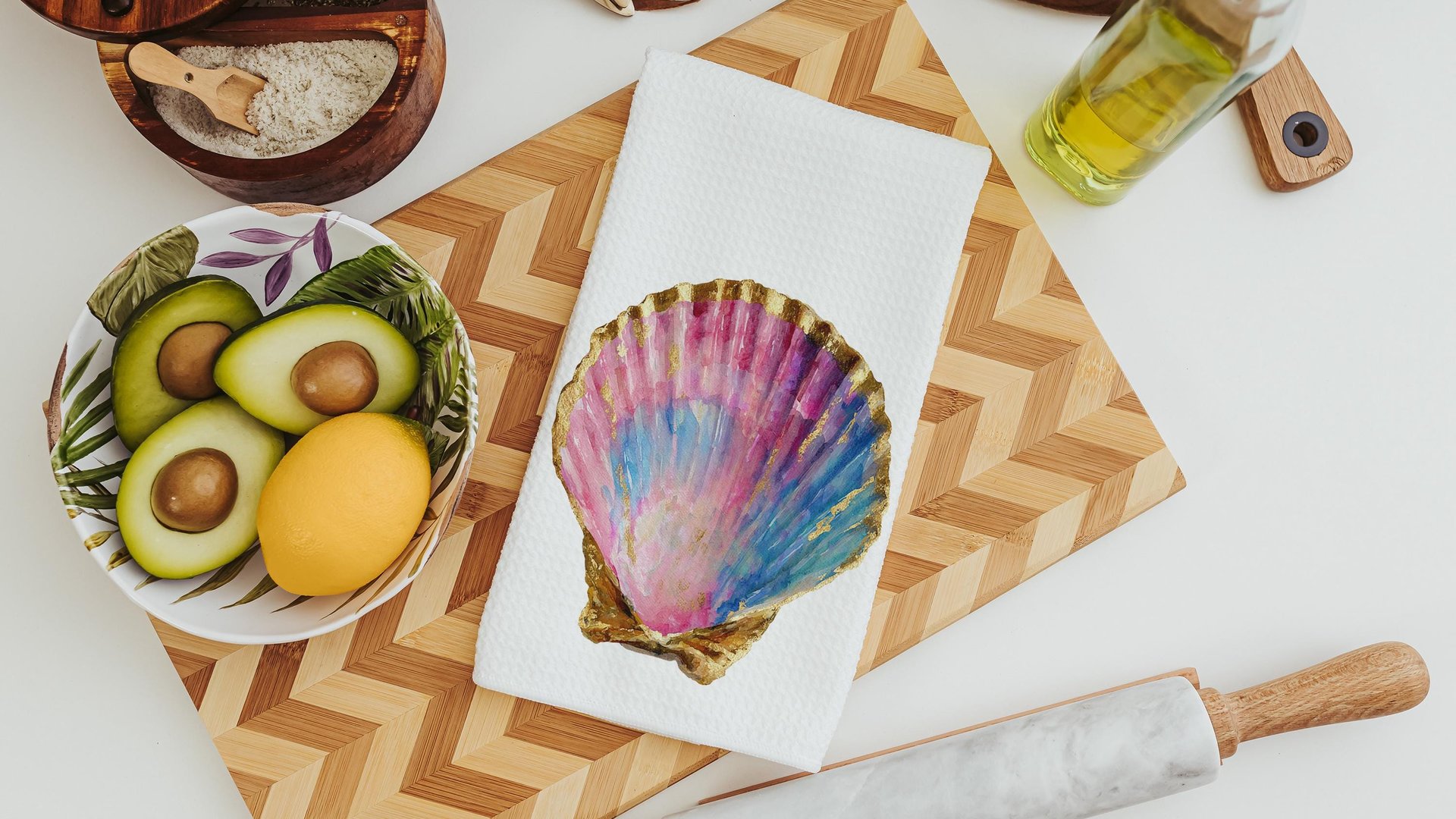 coastal kitchen towels for daughter, opalite pearl oyster hand towels for bathroom beach Christmas gifts for new homeowners, nautical decor