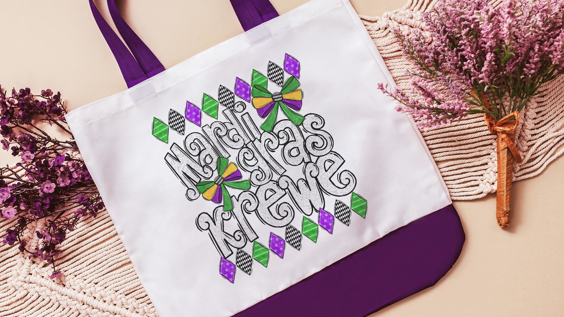 Mardi Gras krewe vibes tote bag for girls trip, Fat Tuesday party favors for guests, Louisiana gifts for women, reusable bag coworker gifts