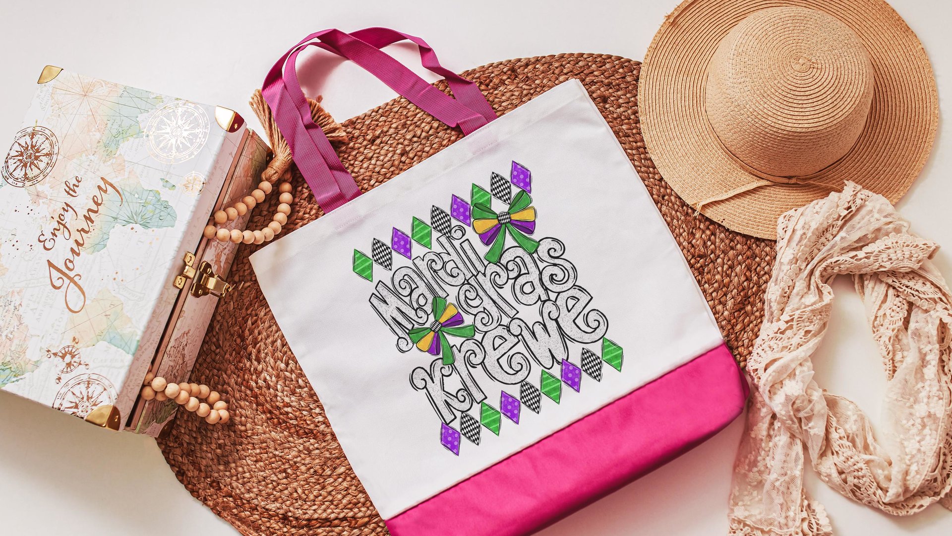 Mardi Gras krewe vibes tote bag for girls trip, Fat Tuesday party favors for guests, Louisiana gifts for women, reusable bag coworker gifts