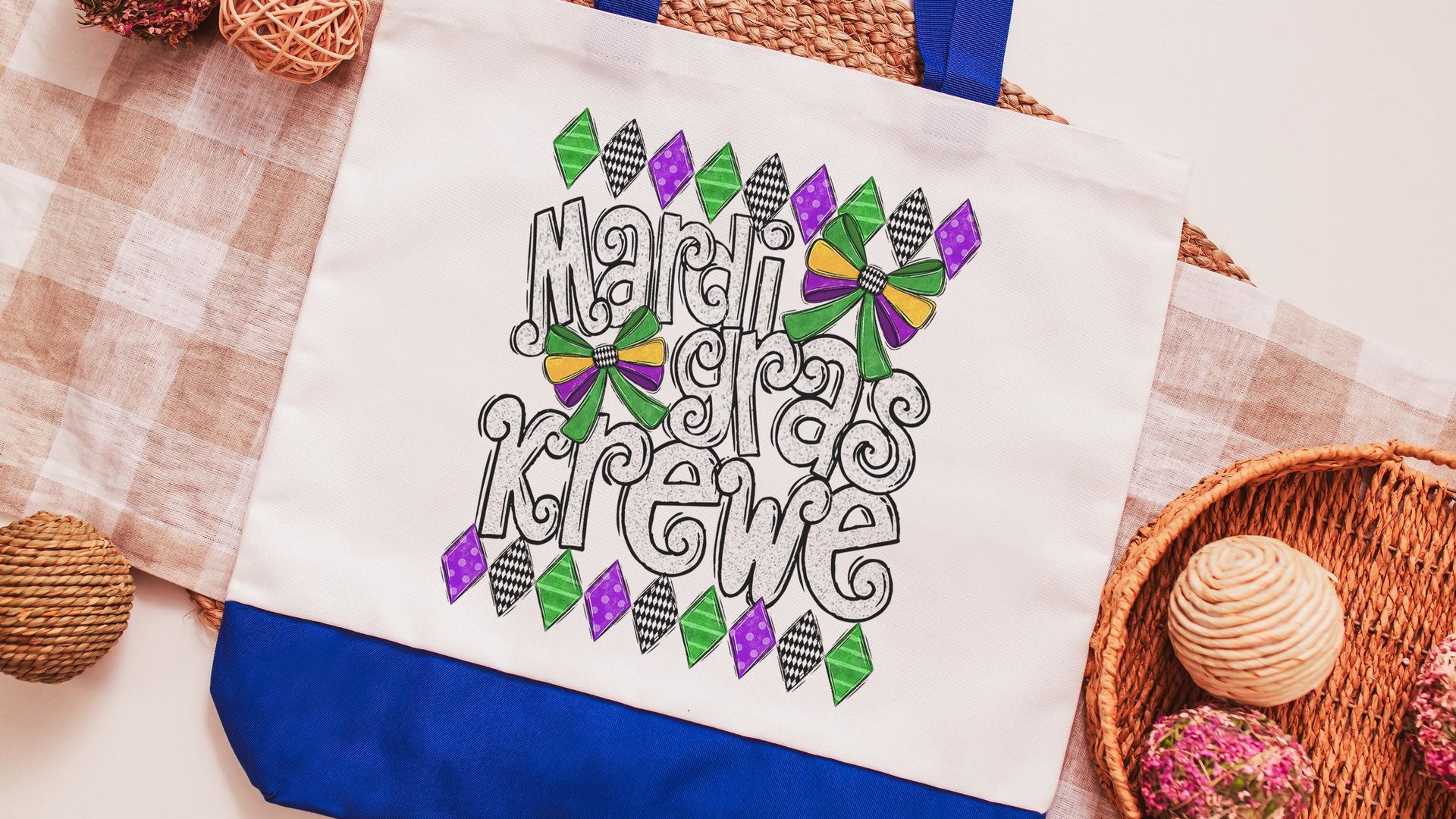 Mardi Gras krewe vibes tote bag for girls trip, Fat Tuesday party favors for guests, Louisiana gifts for women, reusable bag coworker gifts