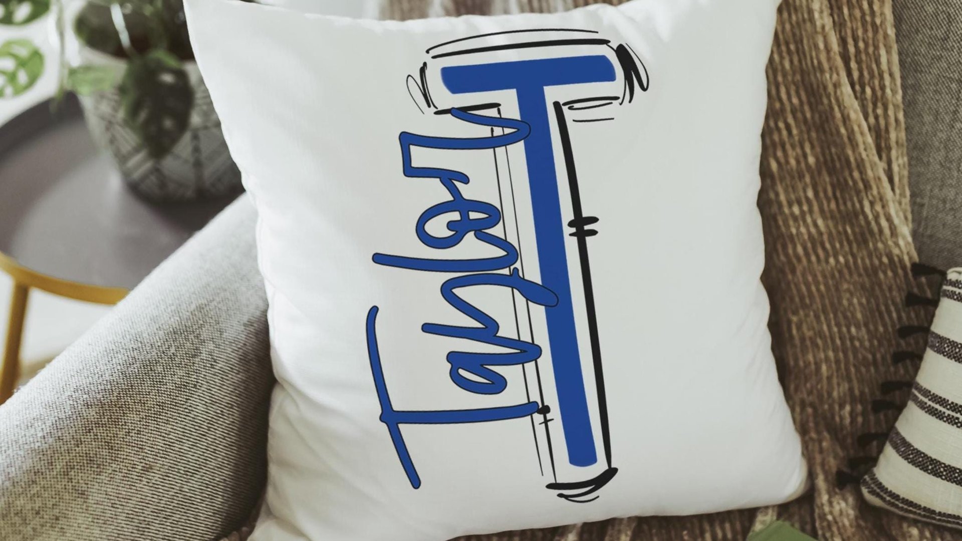 personalized name throw pillow little girl bed decor, Columbia blue initial pillows for girls, Carolina blue decor, secret Santa gifts for