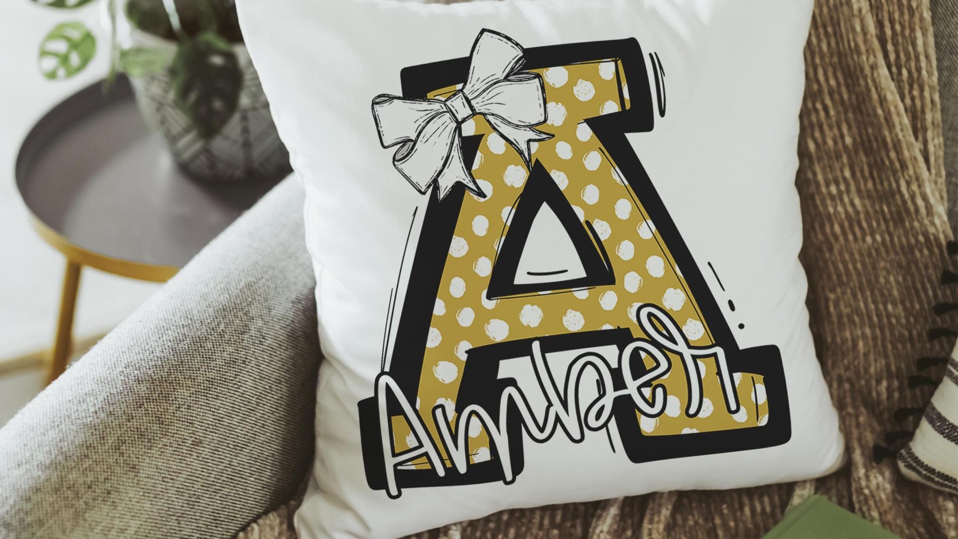 personalized initial throw pillows for nursery, best Christmas gifts for young women, dorm decor for college girls gold name pillow cases