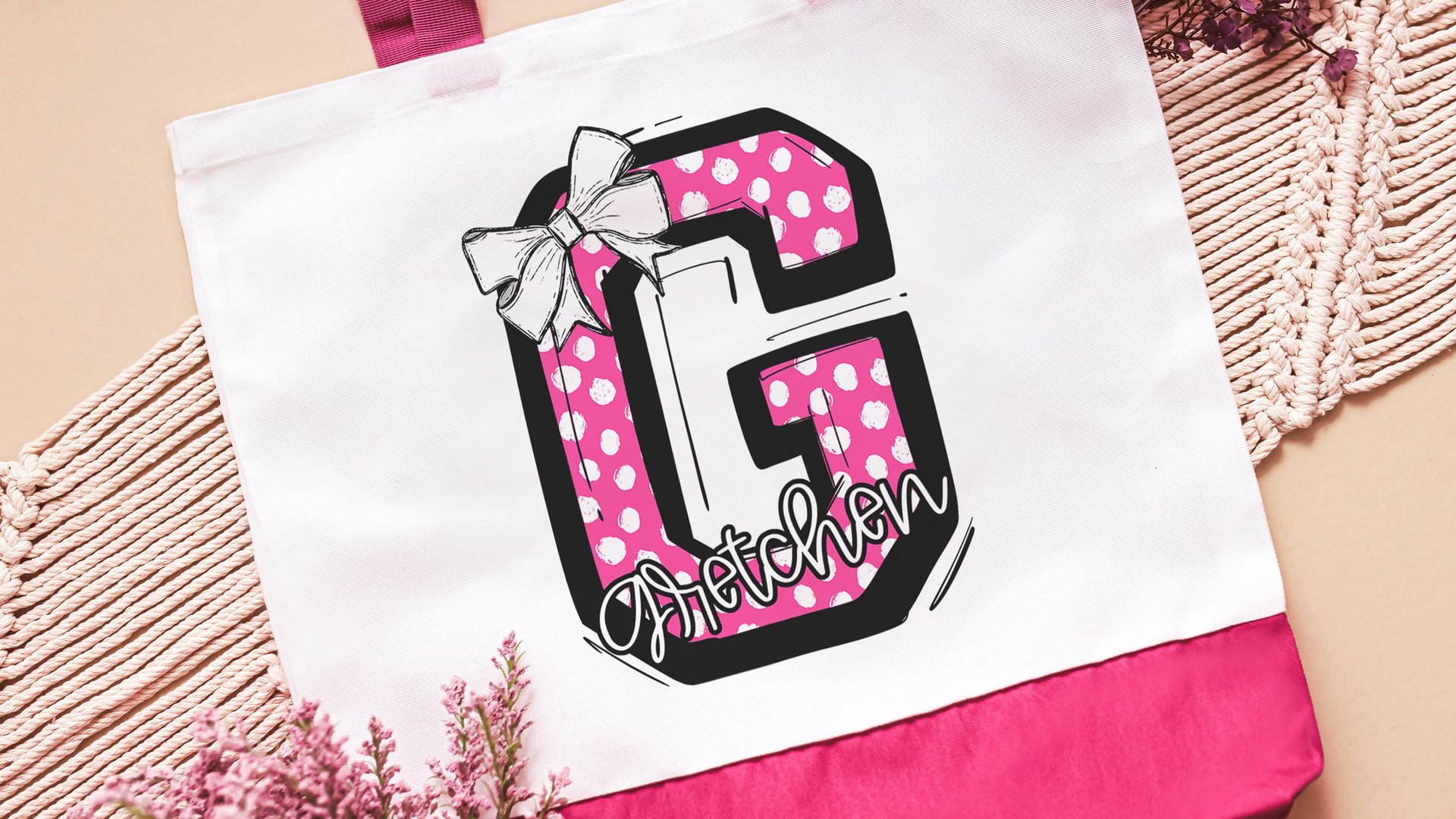 personalized initial tote bags for her, secret Santa gifts for teenage girls, bubblegum pink name tote book bag for school, Christmas gifts