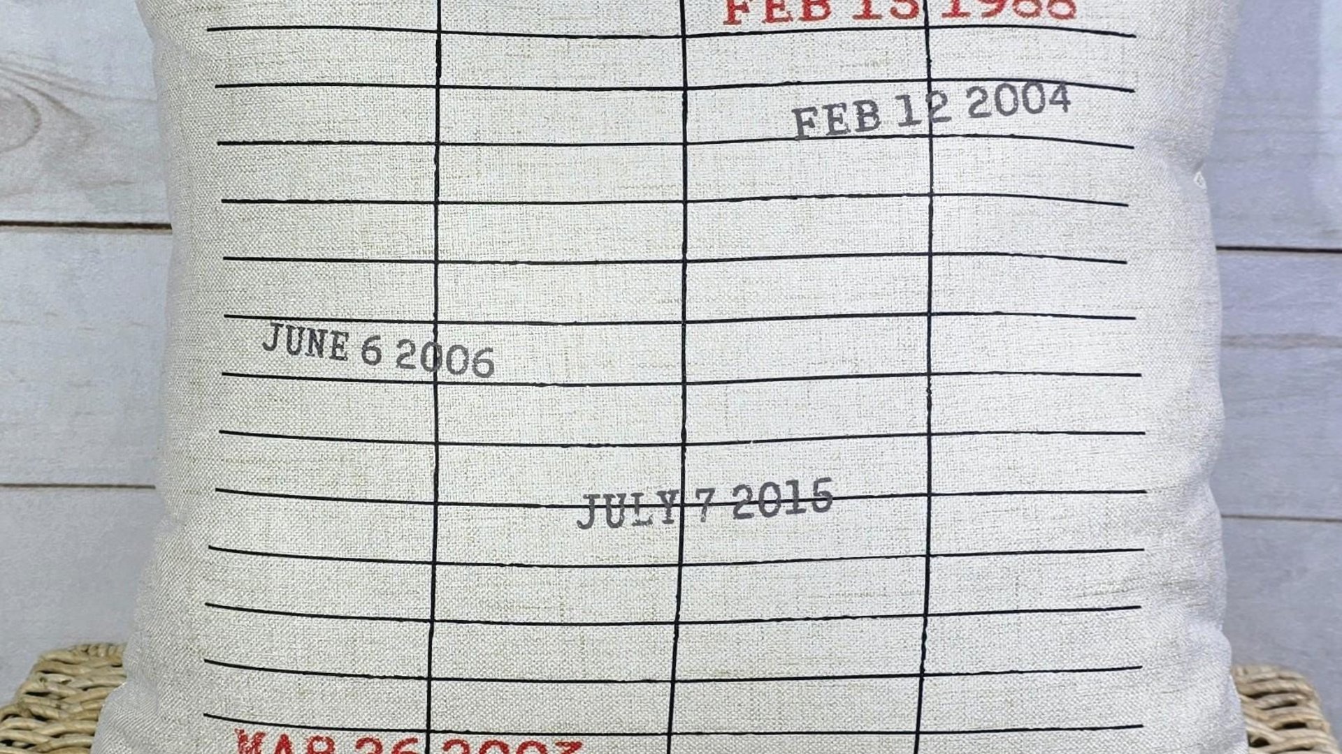 personalized library due date throw pillows for couch, custom book lover gift for women, bookish Christmas gifts for grandma, special dates