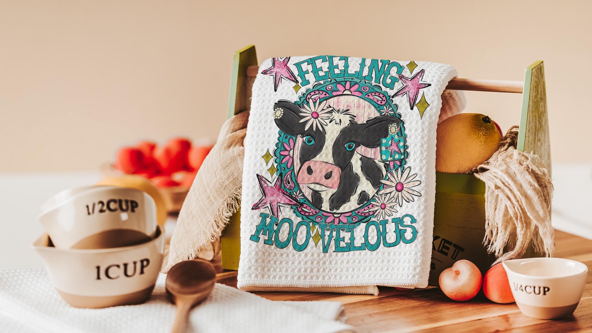funny cow kitchen towels for gifts, cowgirl hand towel for guest bathroom, whimsical home decor gift for her, cute cow gifts for cow lovers