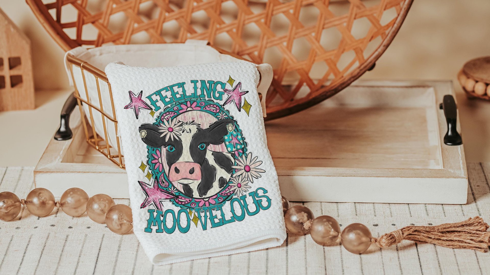 funny cow kitchen towels for gifts, cowgirl hand towel for guest bathroom, whimsical home decor gift for her, cute cow gifts for cow lovers