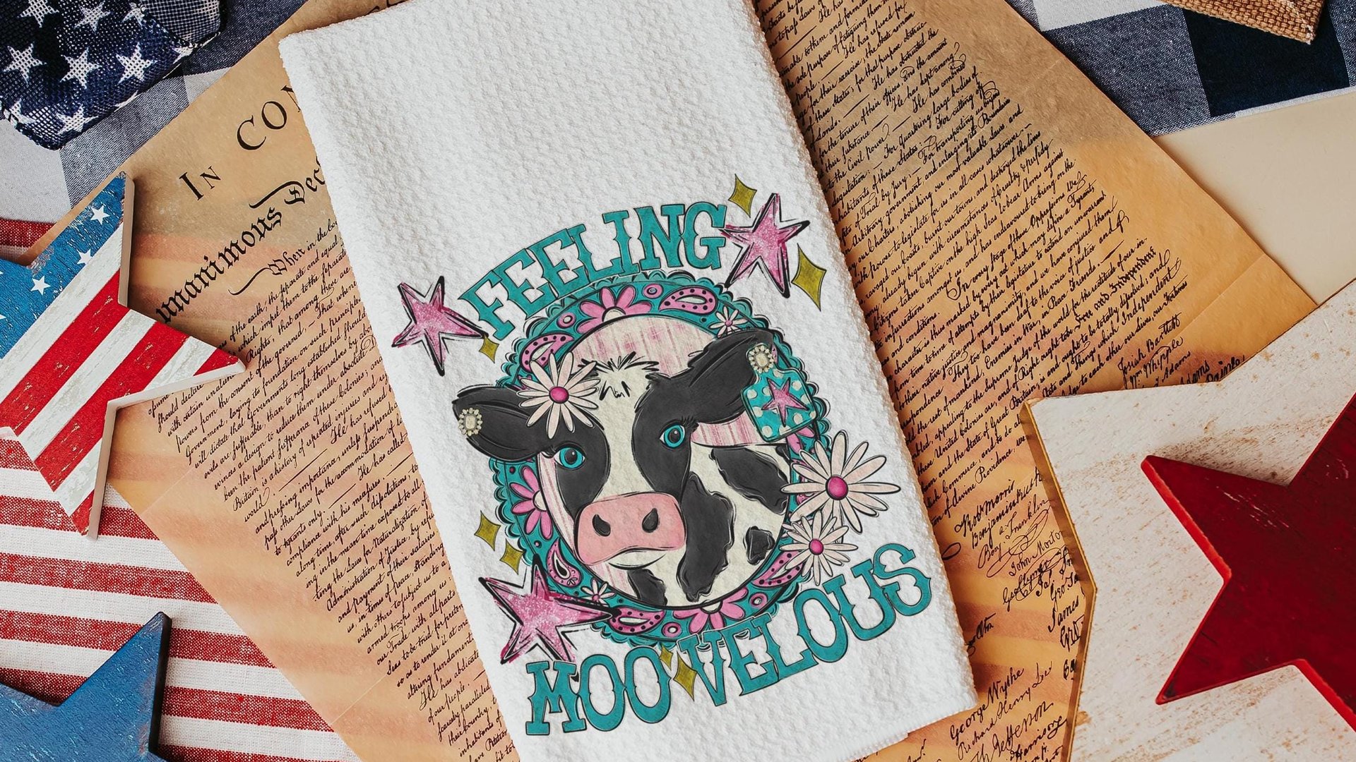 funny cow kitchen towels for gifts, cowgirl hand towel for guest bathroom, whimsical home decor gift for her, cute cow gifts for cow lovers
