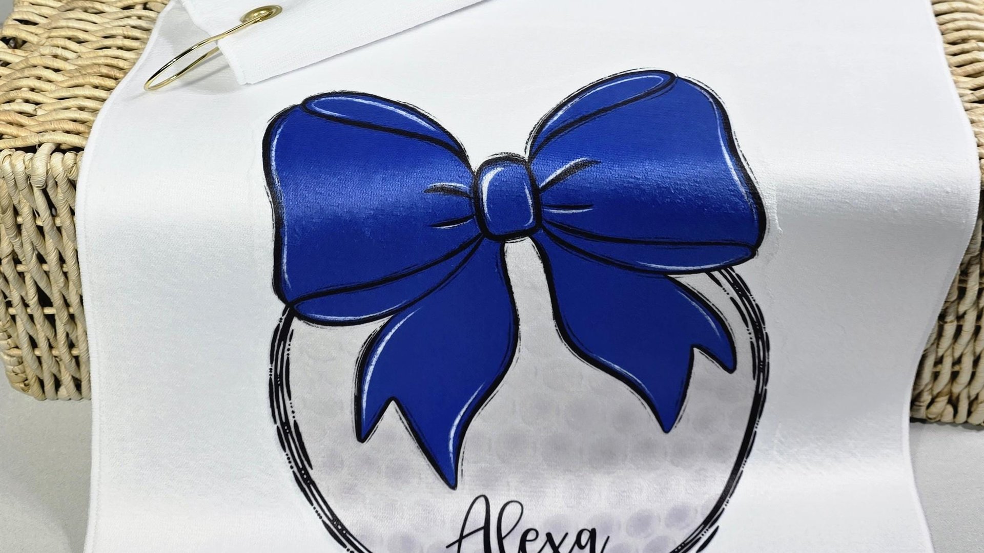 personalized royal blue coquette golf towel with hook, cute golf Mothers day gift for golfers, golf mom gift, golfing wife golf gear, unique